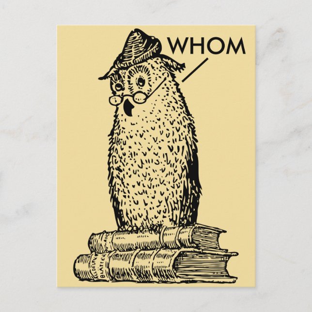 Grammar Owl sagt wem Postkarte (Vorderseite)
