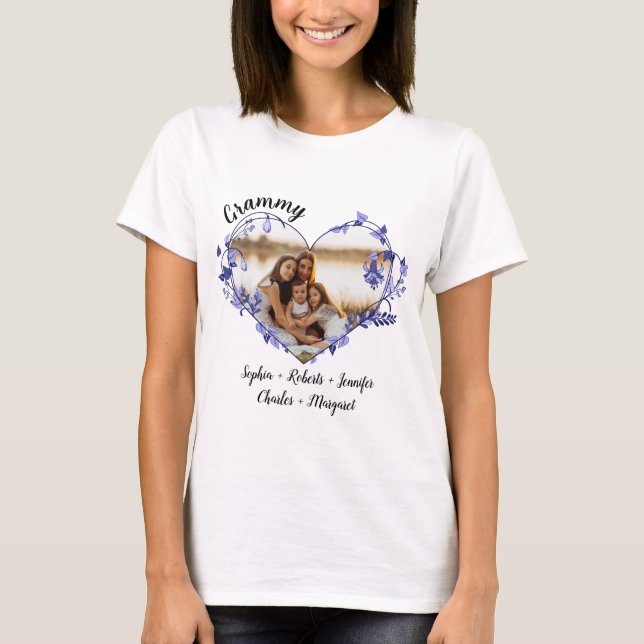 Grammy Blume Herz mit Grandkids Names & Foto T-Shirt (Vorderseite)