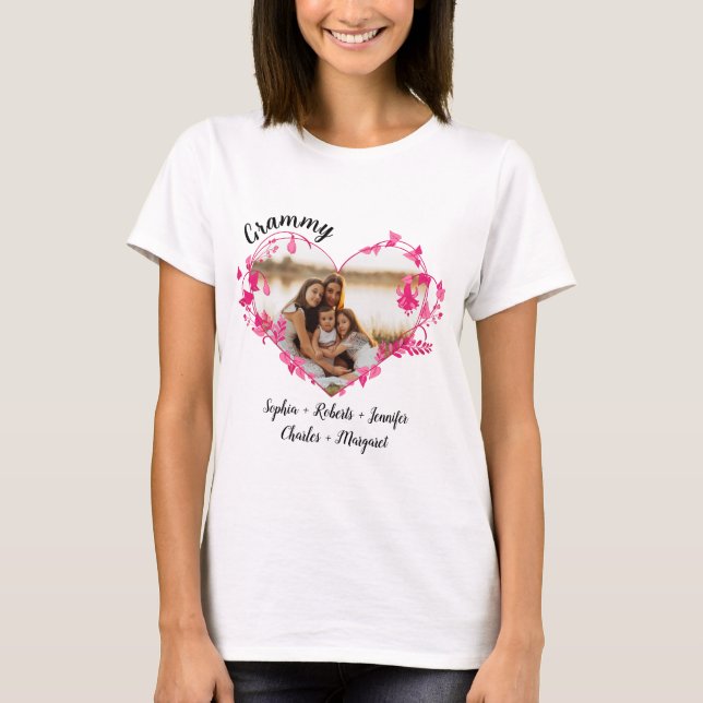 Grammy Blume Herz mit Grandkids Names & Foto T-Shirt (Vorderseite)
