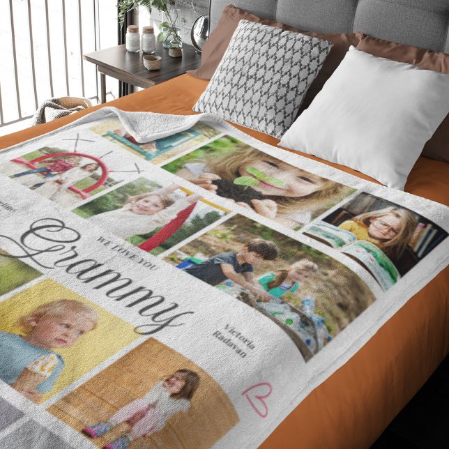 Grammy Wir Liebe Sie Personalisiert Herzen Fleecedecke (Grammy large custom fleece blanket with personalized photos and text.)