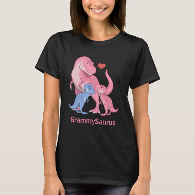GrammySaurus T-Rex mit Baby Boy & Girl Dinosaurier T-Shirt (Vorderseite)