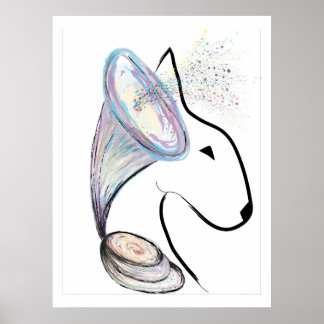 Gramophon Bull Terrier Musik Originale Kunst Poster