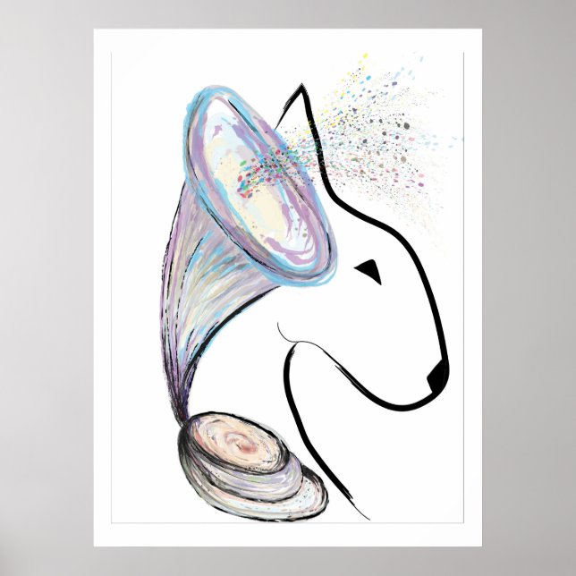 Gramophon Bull Terrier Musik Originale Kunst Poster (Vorne)