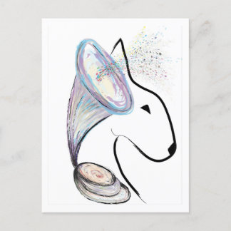 Gramophon Bull Terrier Musik Originale Kunst Postkarte