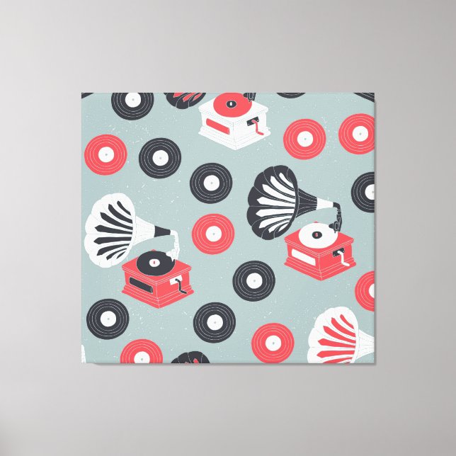Gramophon Hand Gezeichnet Seamless Art Leinwanddruck (Vorderseite)