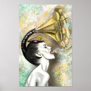 Gramophon Woman Poster