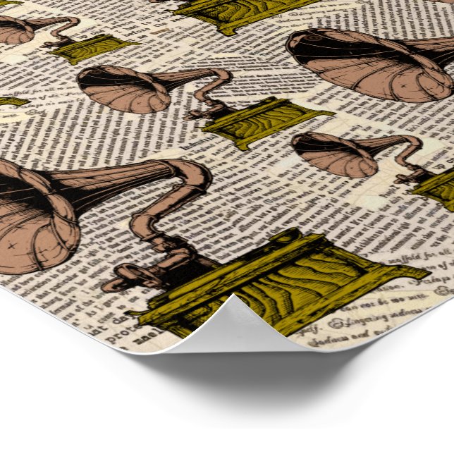 Gramophone Player Vintag Steampunk Zeitung Poster (Ecke)