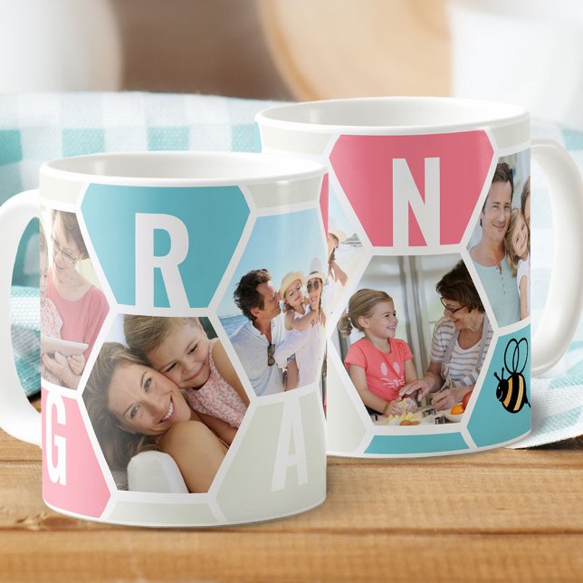 Gran 5 Foto bearbeitbar 4 Letter Bee und Honeycomb Kaffeetasse (Von Creator hochgeladen)