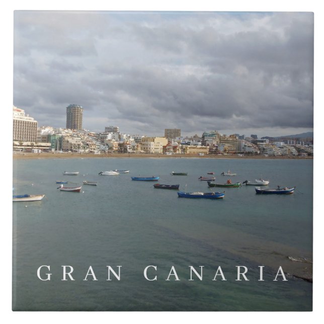 Gran Canaria Las Canteras Boote Blick Keramik Flie Fliese (Vorderseite)