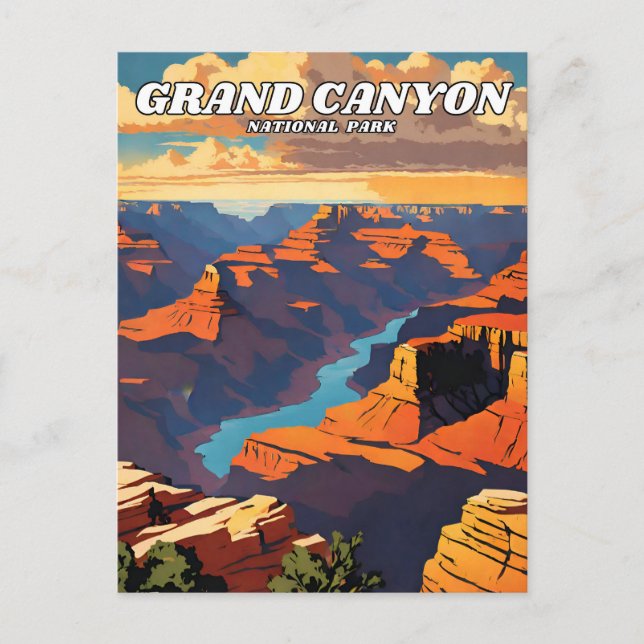 Gran Canyon National Park Illustration Retro Clas Postkarte (Vorderseite)
