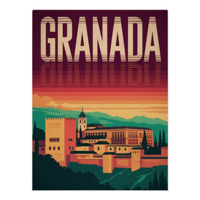Granada, Alhambra, Spain, Vintage Poster, Sunset Poster (Vorderseite)