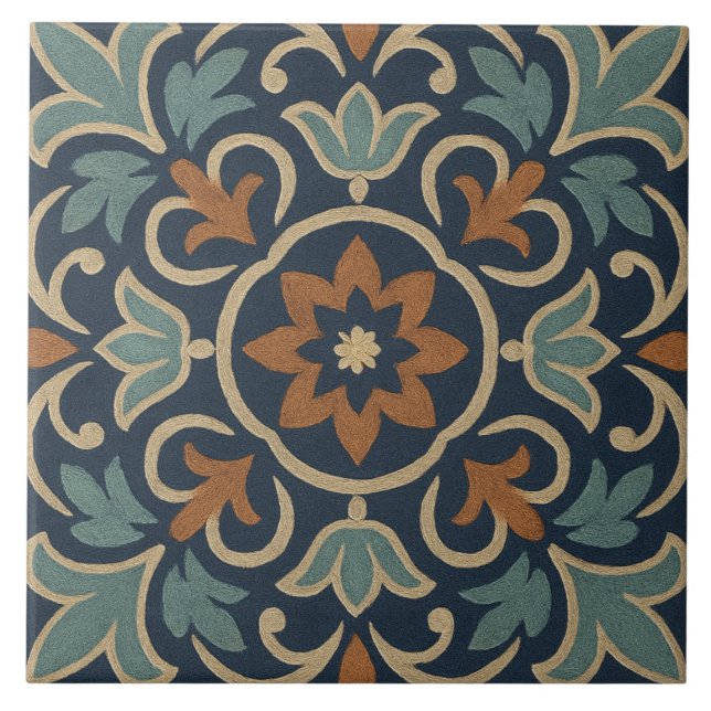 Granada Petals – Moorish Blossom Tile Design Fliese (Vorderseite)