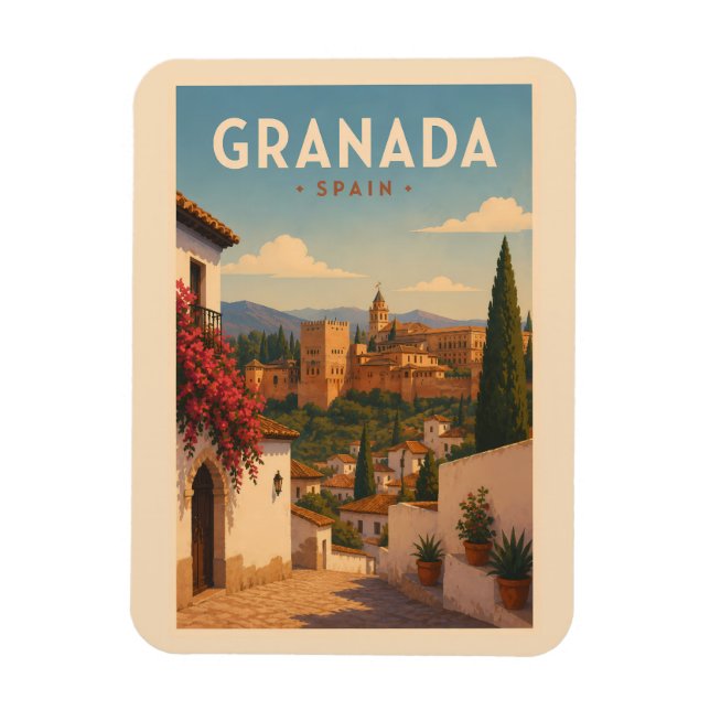 Granada Spanien Alhambra Illustration Reise Kunst Magnet (Vertikal)