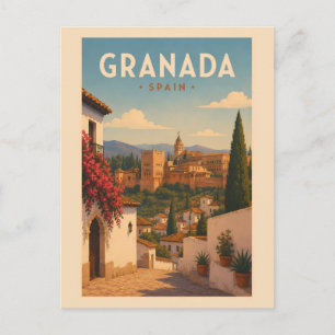 Granada Spanien Alhambra Illustration Reise Kunst Postkarte