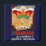 Granada Spanien Magnet<br><div class="desc">Vintage Reiseplakat für Granada, die Alhambra und die Sierra Nevada in der südlichen Provinz von Andalusien.</div>