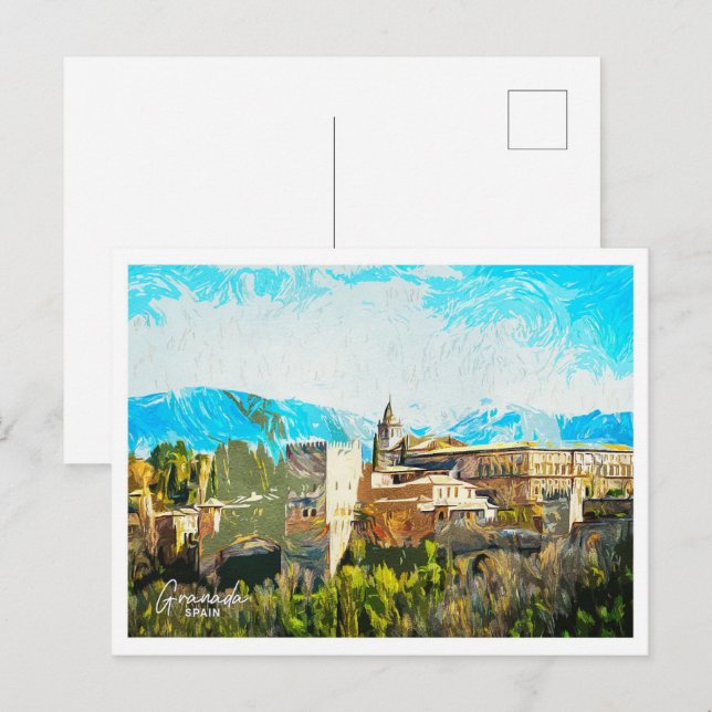 Granada Spanien Schönes Öl Paint Landschaft Postkarte (Vorne/Hinten)