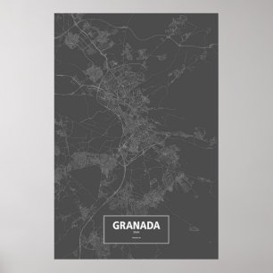 Granada, Spanien (weiß auf Schwarzem) Poster