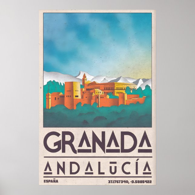 Granada-Stadtansicht Poster - Vintage Spanische Re (Vorne)