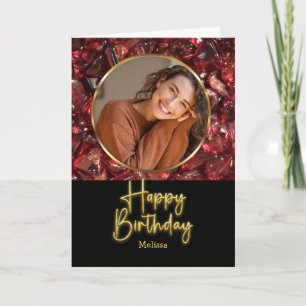 Granat-Birthstone-Gold-Schrift-Foto-Geburtstag Karte
