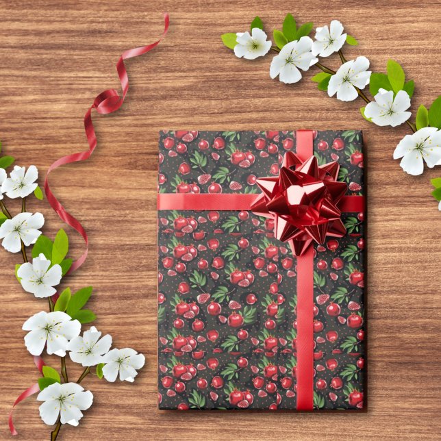 Granatäpfel auf der schwarzen jüdischen Rosh Hasha Geschenkpapier (Von Creator hochgeladen)