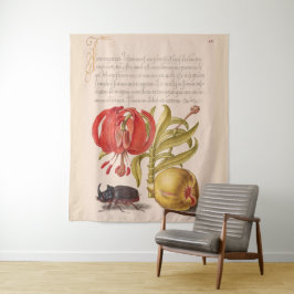 Granatapfel, Blume, Obst und Rhinozeros Wandteppich