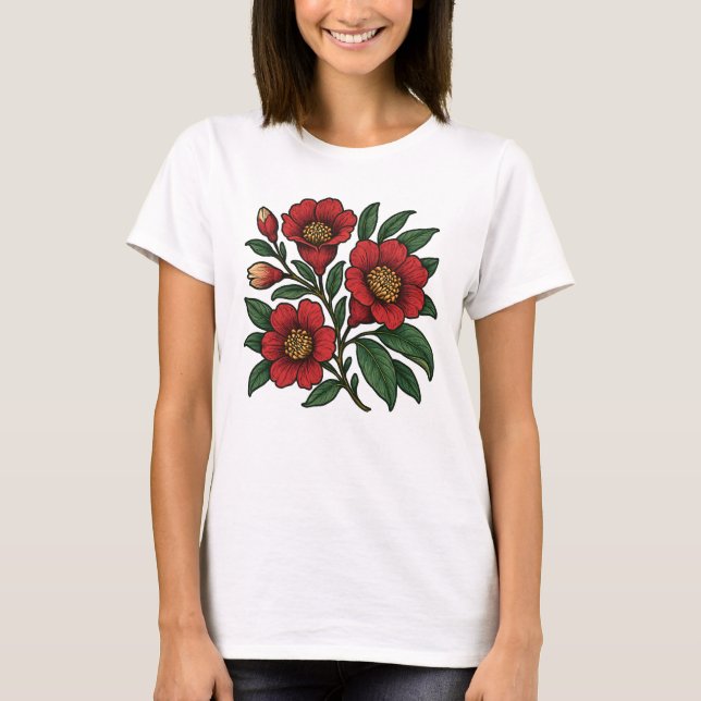 Granatäpfel Blume Vintage Stilgestaltung T-Shirt (Vorderseite)