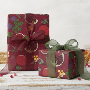 Granatäpfel, Feigen und Honigbienen Burgund Geschenkpapier