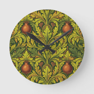 Granatapfel Goldenes Blattwerk Verziert William Mo Runde Wanduhr