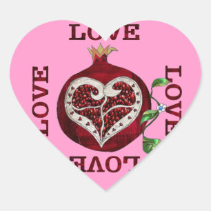 Granatapfel Herz LIEBE Valentinstag Herz-Aufkleber