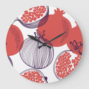 Granatapfel Mode: Nahtloses Vintages Muster Große Wanduhr