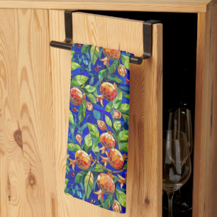 Granatapfel Muster dunkelblau und rotes Fruchtmosa Geschirrtuch