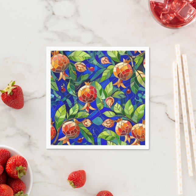 Granatapfel Muster dunkelblau und rotes Fruchtmosa Serviette (Beispiel)