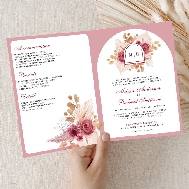 Granatapfel Rosa Florale Pampas QR Code Hochzeit Einladung (Von Creator hochgeladen)