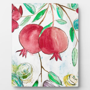 Granatapfel Rote Frucht Aquarellfarben tropische N Fotoplatte