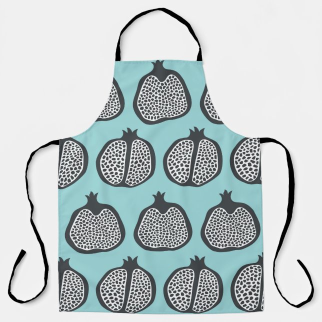 Granatapfel-Scheiben: Schwarzes Aqua-Muster. Schürze (Vorderseite)