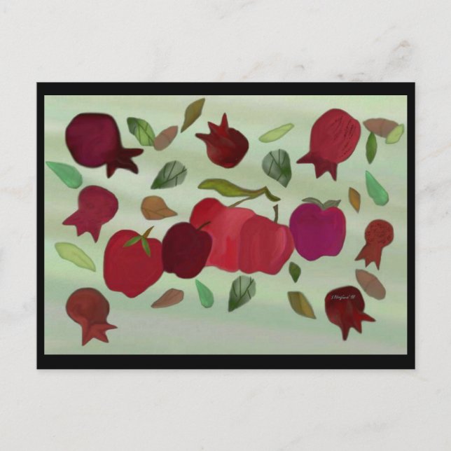 Granatäpfel und Äpfel Sweatjahrs Postkarte (Vorderseite)