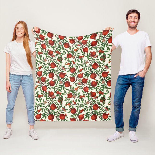 Granatäpfel und Bella Moths auf weißem Boden Fleecedecke (Beispiel)