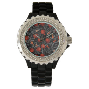 Granatäpfel und Bella-Motten in Rot und Grau Armbanduhr