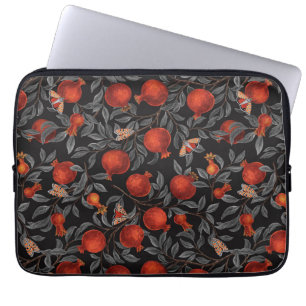 Granatäpfel und Bella-Motten in Rot und Grau Laptopschutzhülle