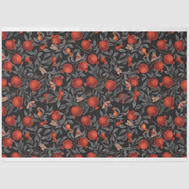 Granatäpfel und Bella-Motten in Rot und Grau Seidenpapier (Vorderseite)