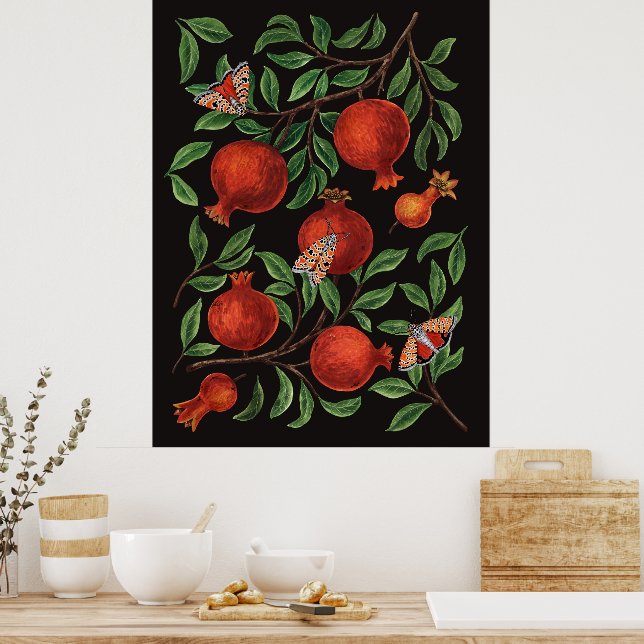 Granatäpfel und Bella-Motten Poster (Küche)