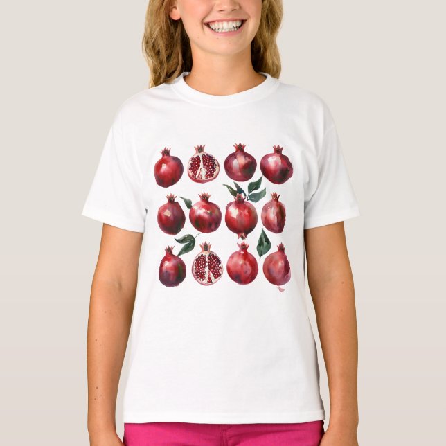 Granatapfel-Wasserfarbenkunst T-Shirt (Vorderseite)
