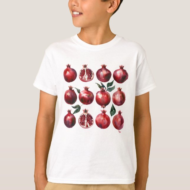 Granatapfel-Wasserfarbenkunst T-Shirt (Vorderseite)