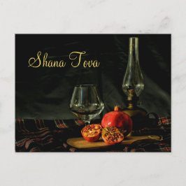 Granatäpfel, Wein und Öllampe Rosh Hashanah Postkarte