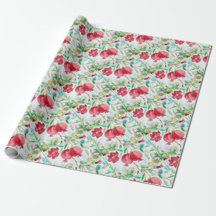 Granatapfelblatt Frucht Wasserfarben Muster Garten Geschenkpapier