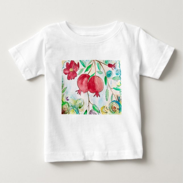 Granatapfelfrucht Naturkunst Aquarellrot Baby T-shirt (Vorderseite)