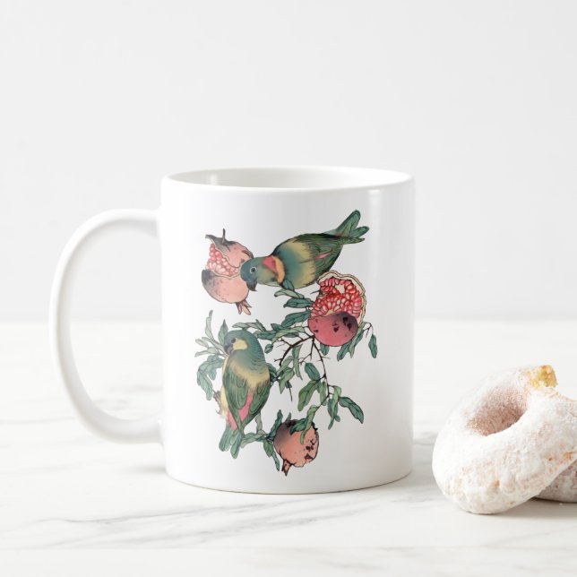 Granatapfelfrüchte & Lovebirds Kaffeetasse (Mit Donut)