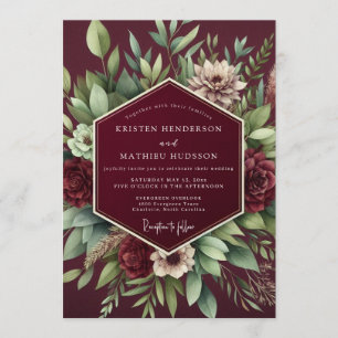 Granatrote üppige botanische Hochzeit Einladung