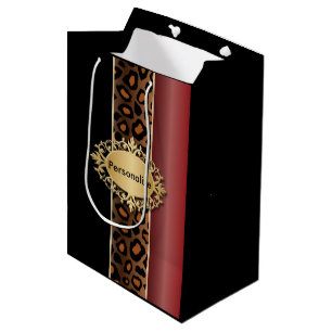 Granats-rotes und schwarzes Leopard-Muster Mittlere Geschenktüte
