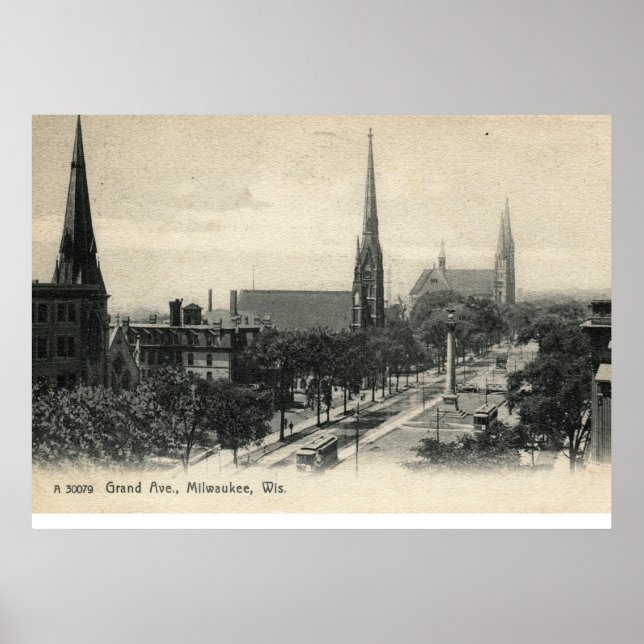 Grand Ave., Milwaukee, Wisconsin 1907 Vintag Poster (Vorne)